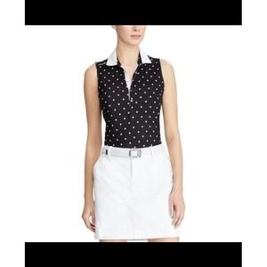 RLX Ralph Lauren Women‎ Black White Polka Dot Sleeveless Golf Polo Shirt M